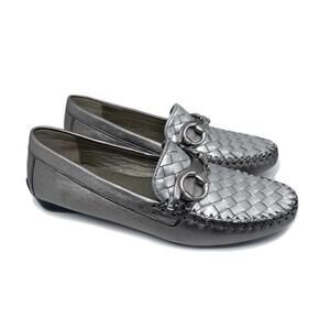 NEW ROBERT ZUR women's perlata loafer in anthracite silver/metalic